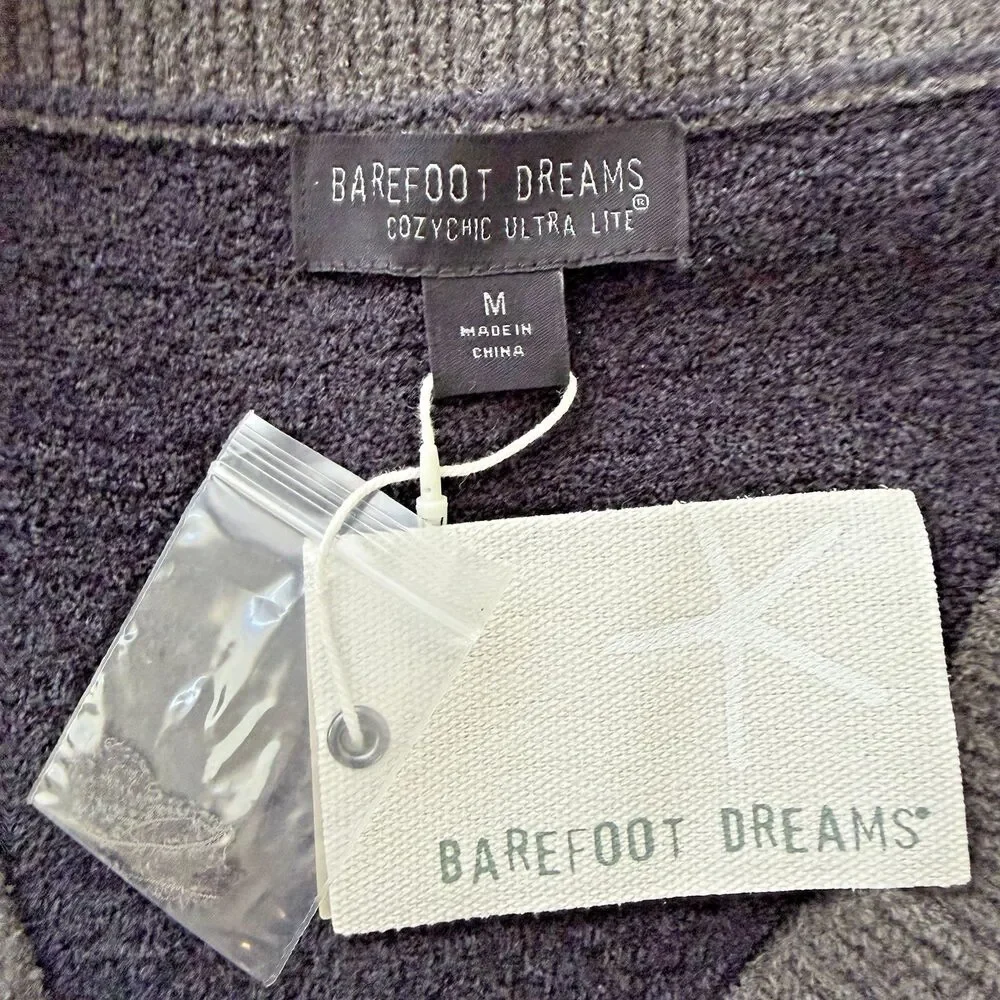 New Barefoot Dreams Women's Sz M CozyChic Ultra Lite V-Neck Tunic Sweater Black